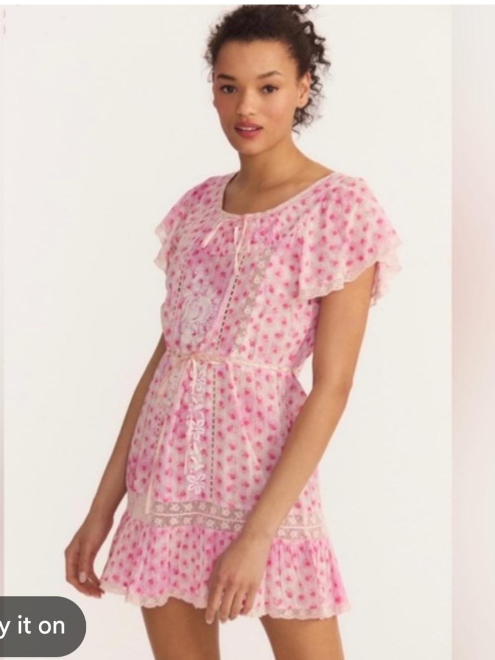 Pink Floral Tie-Waist Mini Dress